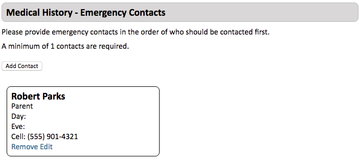 CT Reg - Emergency Contacts