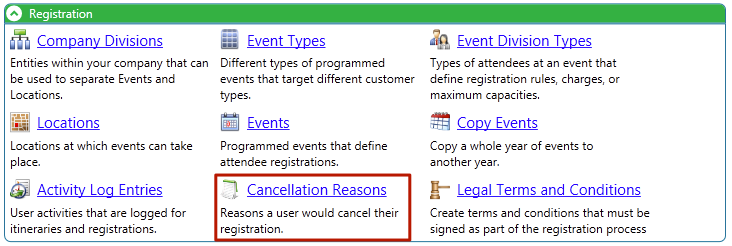 Configuration > Cancellation Reasons